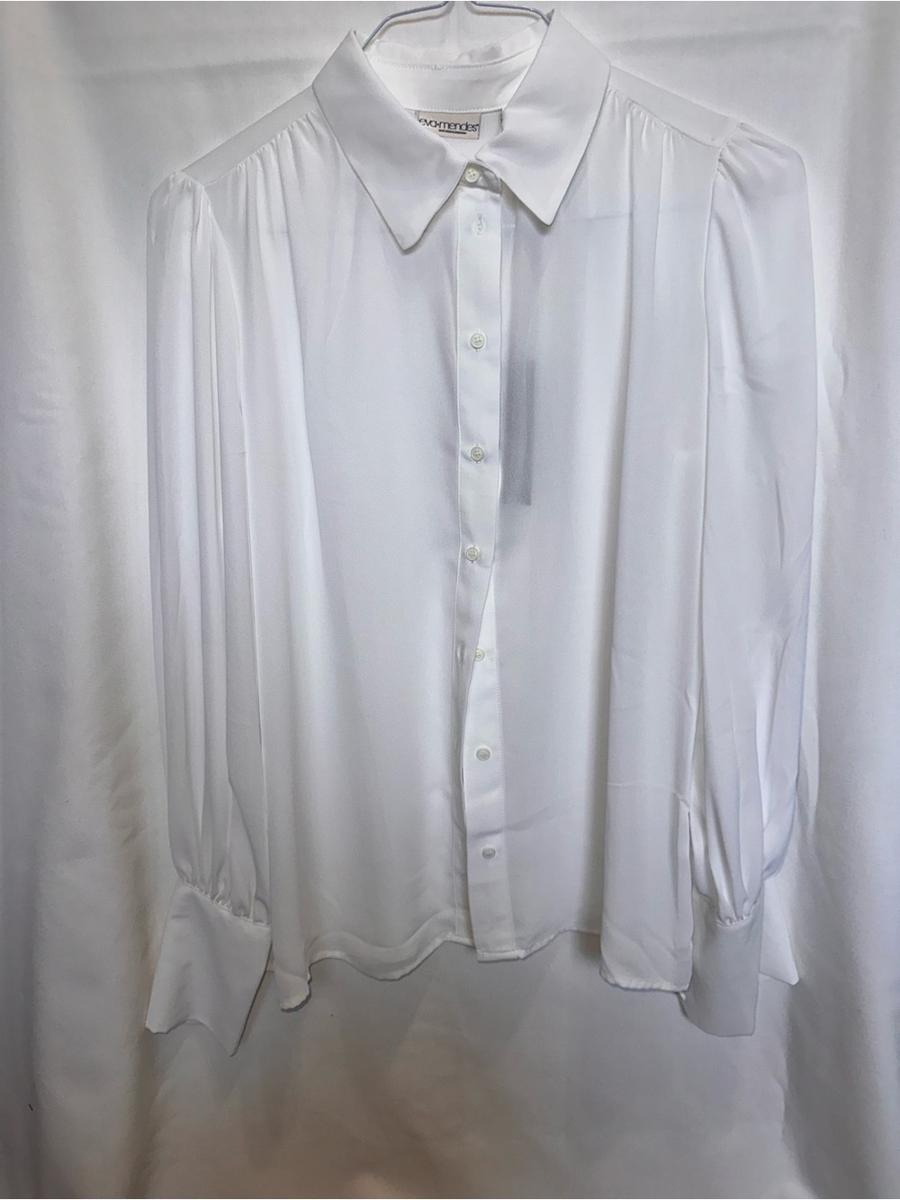New York & Company White Satin-Look Button Down Shirt